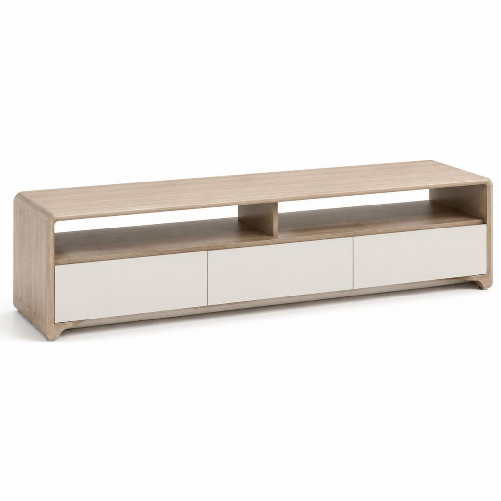 TV Lowboard Eicheoptik Weiß aus melaminharzbeschichteter Spanplatte rechteckig 180 x 40 x 45 cm