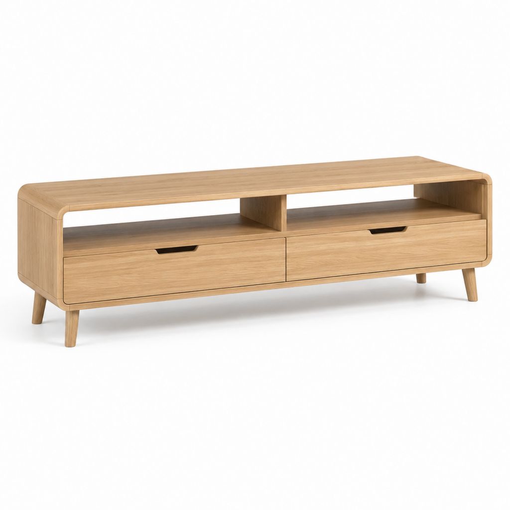 TV Lowboard Eiche furniert rechteckig mit 2 Schubladen und 2 offenen Fächern 180 x 40 x 55 cm
