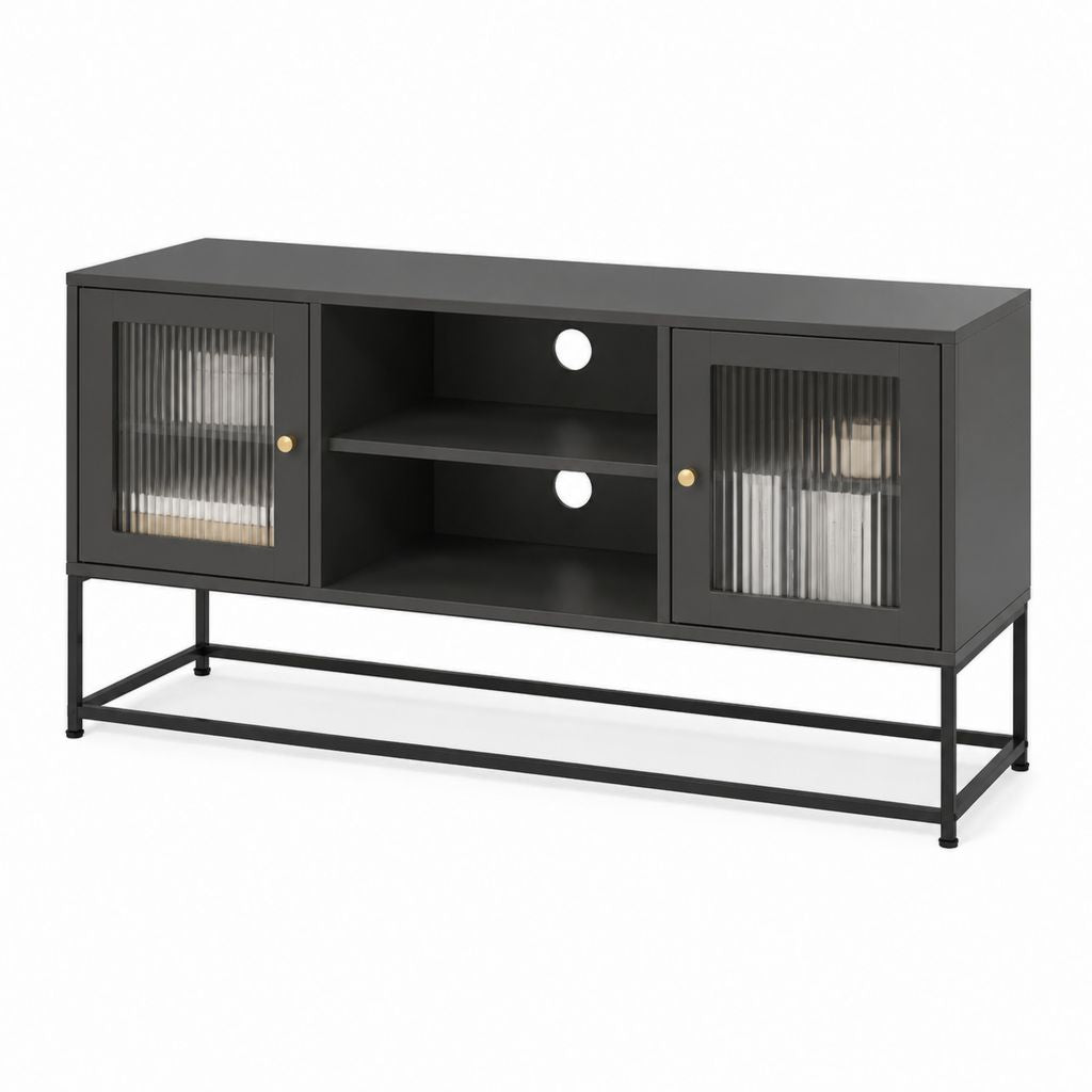 TV-Lowboard Schwarz MDF Rippglas Rechteckig 140 x 40 x 75 cm