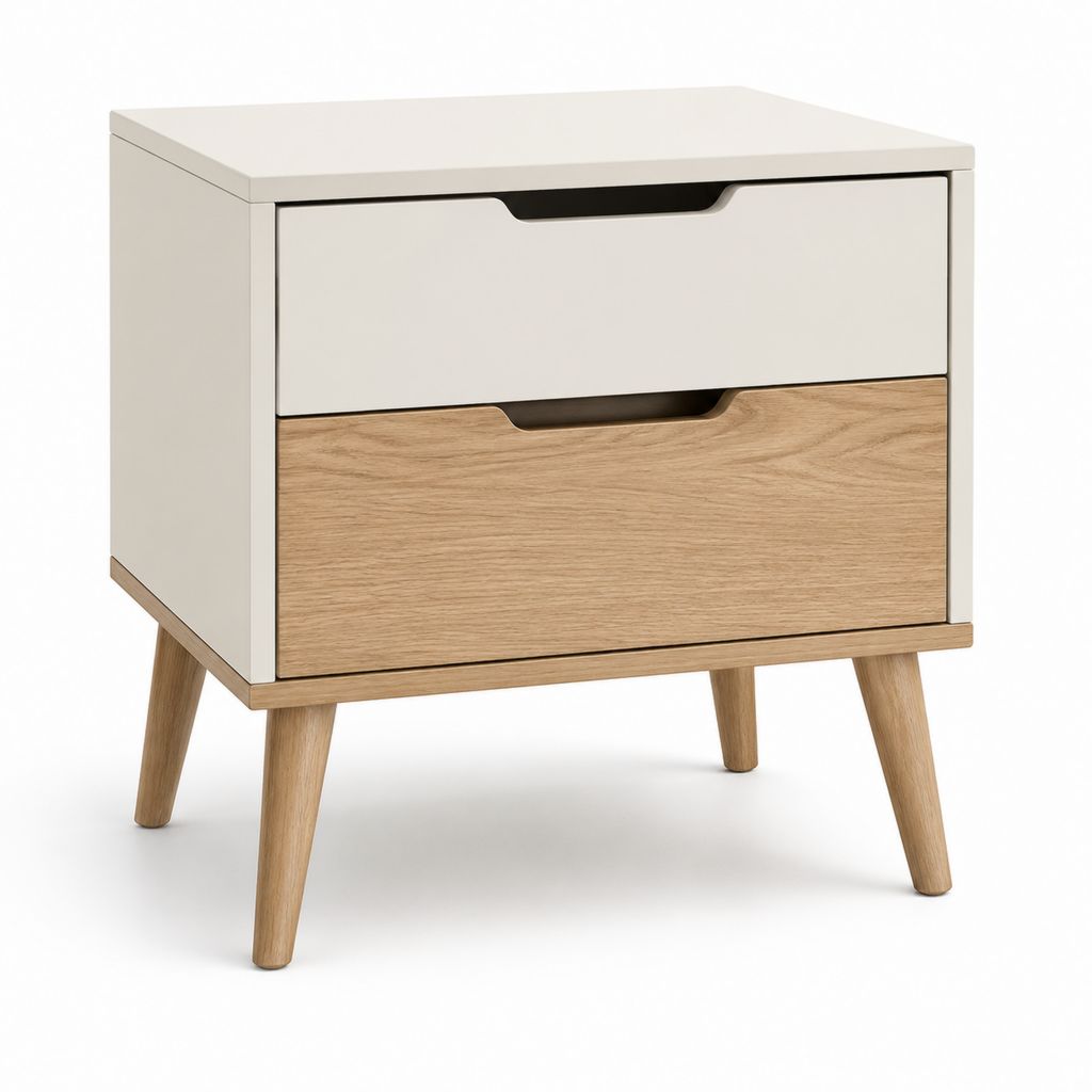 Nachttisch mit 2 Schubladen Weiß Eiche MDF rechteckig 45 x 35 x 55 cm
