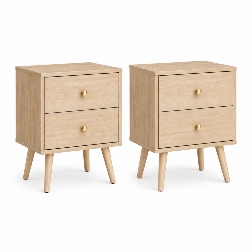 Nachttische 2er Set Eiche hell MDF rechteckig mit 2 Schubladen 40 x 35 x 60 cm