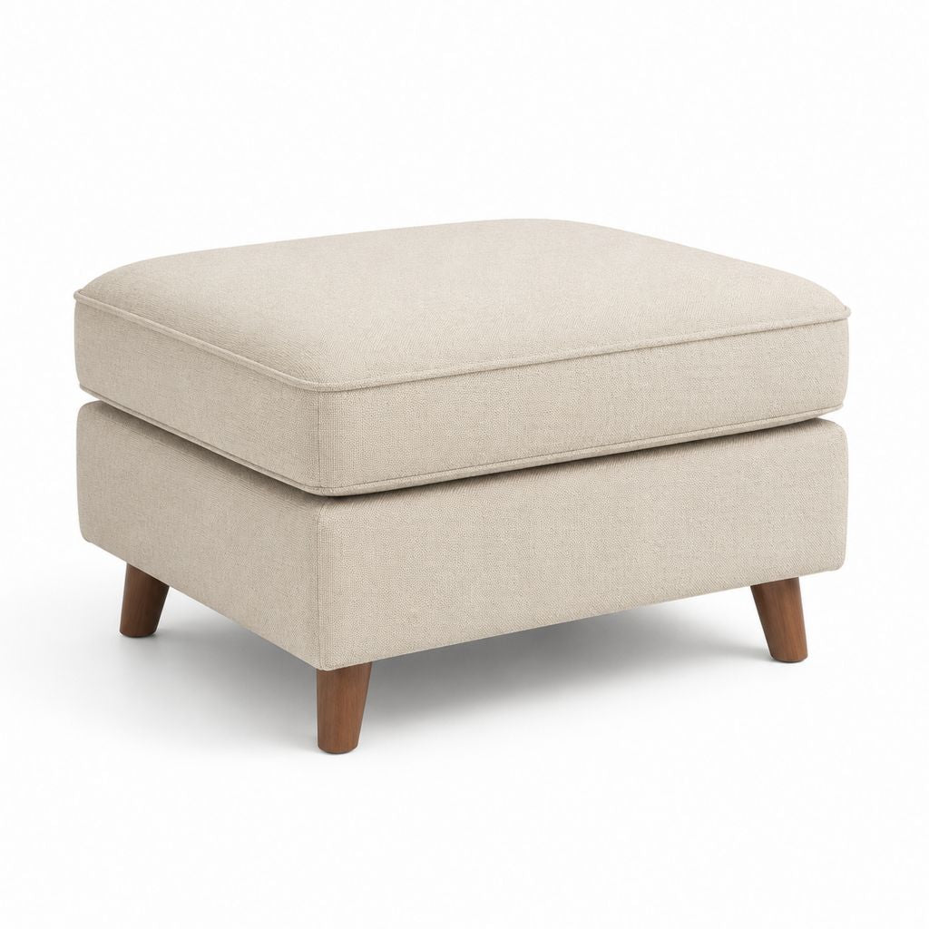 Fußhocker Beige mit Polyesterbezug Schaumstoffpolsterung und Massivholzfüßen Rechteckig 80 x 60 x 45 cm