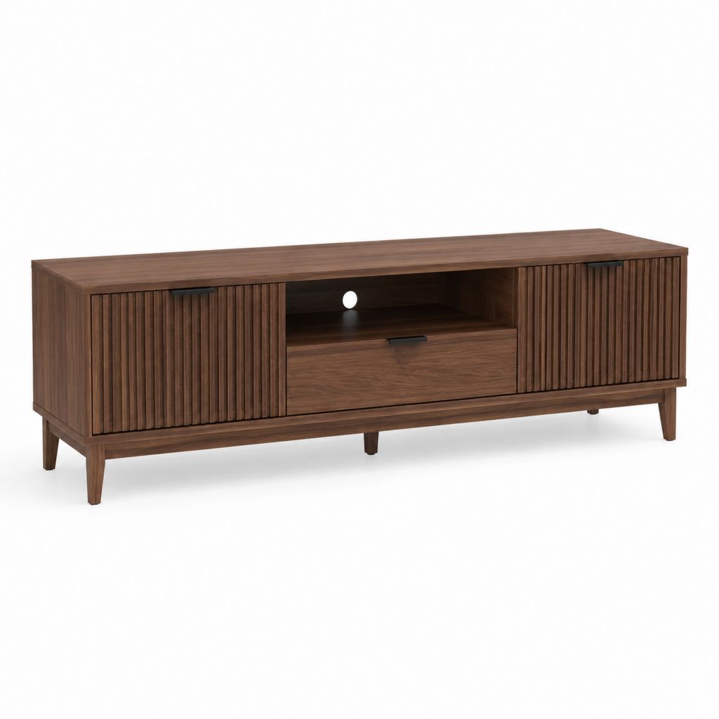 TV Lowboard Walnussbraun Holzwerkstoff rechteckig 180 x 40 x 60 cm mit 2 Türen und Schublade