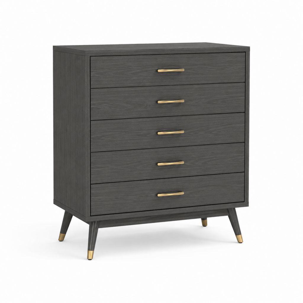 Hochkommode mit 5 Schubladen dunkelgrau MDF rechteckig 80 x 40 x 100 cm
