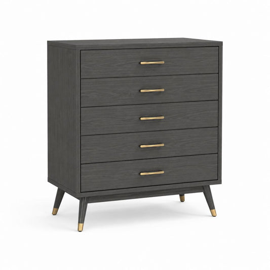 Hochkommode mit 5 Schubladen dunkelgrau MDF rechteckig 80 x 40 x 100 cm