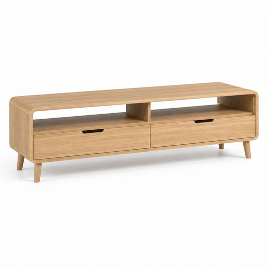 TV Lowboard Eiche furniert rechteckig mit 2 Schubladen und 2 offenen Fächern 180 x 40 x 55 cm