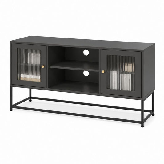 TV-Lowboard Schwarz MDF Rippglas Rechteckig 140 x 40 x 75 cm