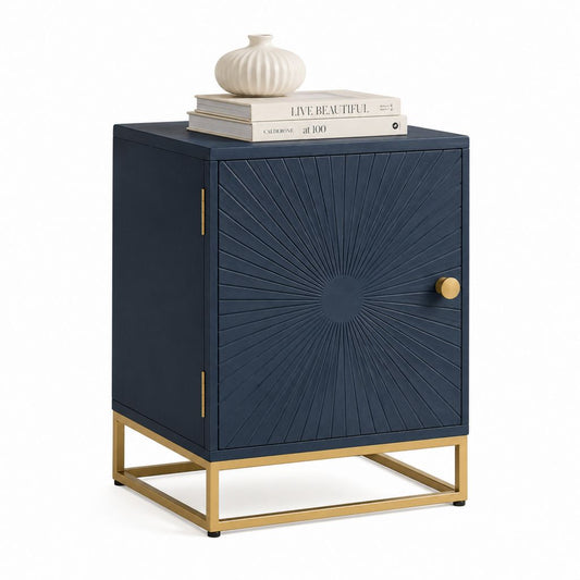 Nachttisch Dunkelblau MDF Rechteckig mit Tür und Stahlgestell 50 x 40 x 60 cm