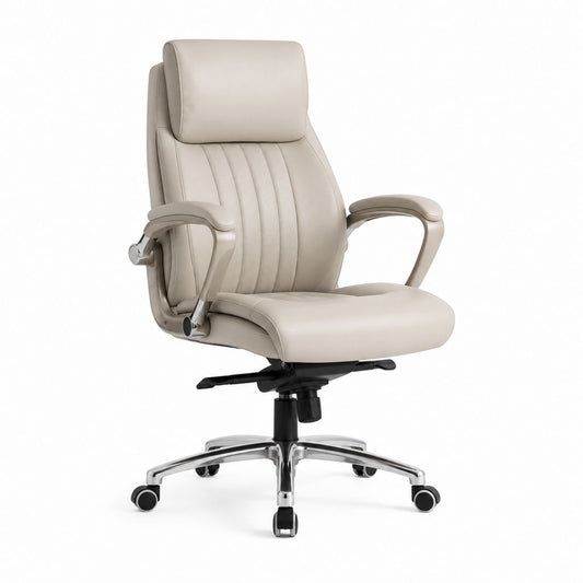 Drehbarer Bürostuhl Beige mit PU-Bezug und Aluminiumfußkreuz 68 x 70 x 118-128 cm