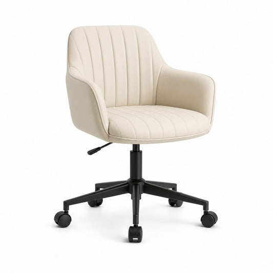 Bürostuhl Creme PU-Kunstleder mit Armlehnen Drehbar Höhenverstellbar 60 x 60 x 84-94 cm