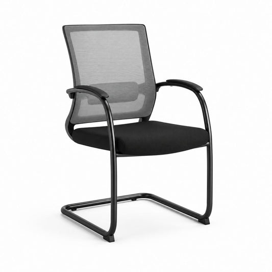 Bürostuhl Freischwinger Schwarz mit Netzrücken Polyesterbezug und Stahlrohrgestell 98 x 55 x 60 cm