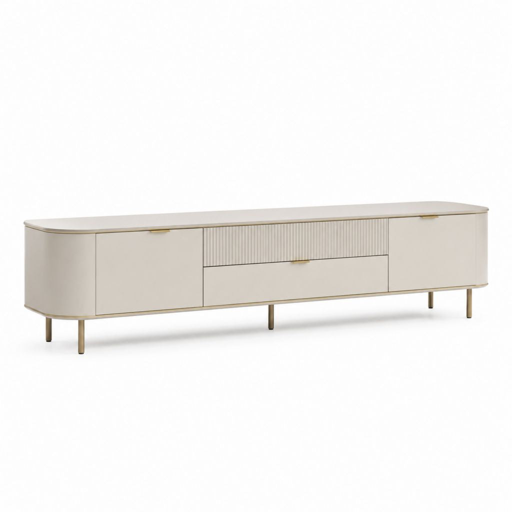 TV-Lowboard Creme MDF abgerundet mit 2 Türen 2 Schubladen 200 x 40 x 55 cm