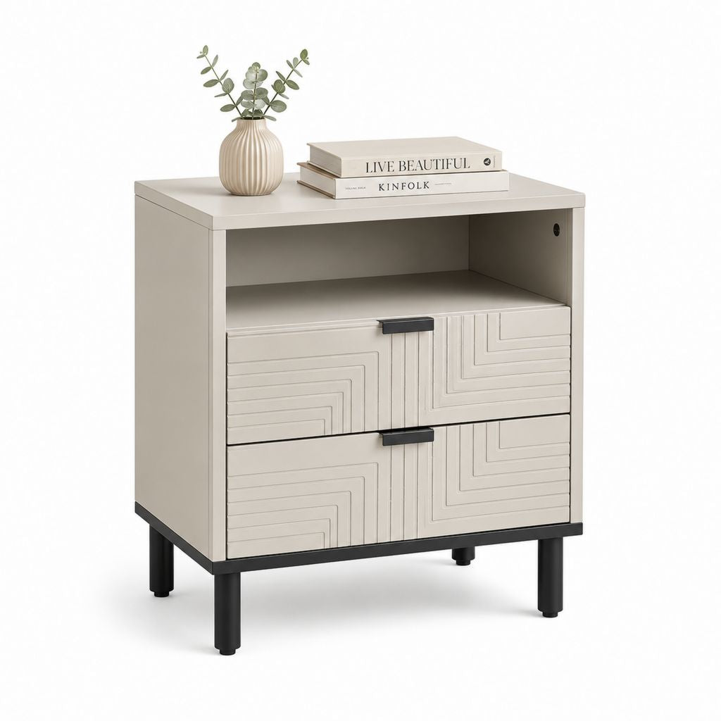 Nachttisch mit 2 Schubladen und offenem Fach Beige MDF Rechteckig 60 x 40 x 65 cm