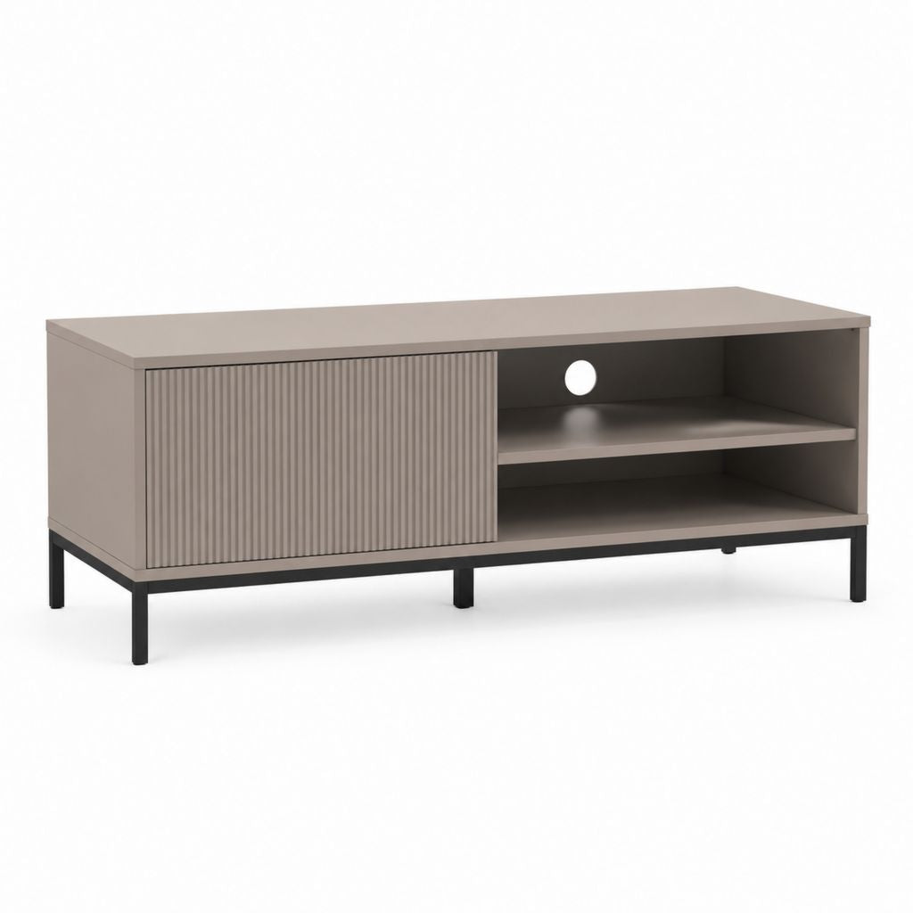 TV-Lowboard Greige aus Spanplatte und Stahl rechteckig mit Schiebetür 140 x 40 x 55 cm