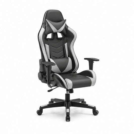 Gamingstuhl Schwarz Grau aus PU-Kunstleder mit Kopfkissen 68 x 68 x 118-128 cm