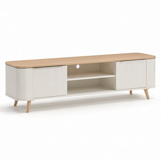 TV Lowboard Weiß Eiche MDF Rechteckig 180 x 40 x 55 cm
