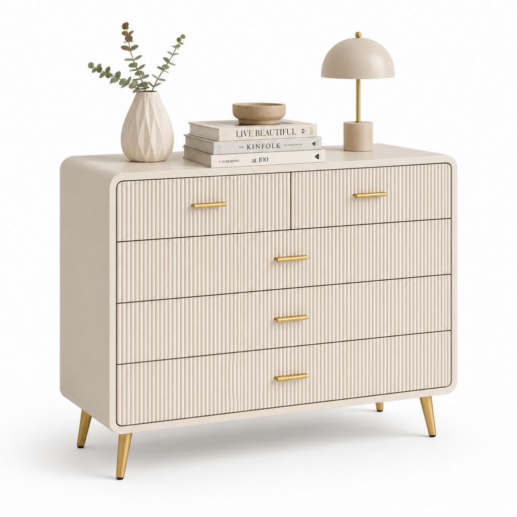 Kommode mit 5 Schubladen Creme MDF Rechteckig 120 x 40 x 90 cm