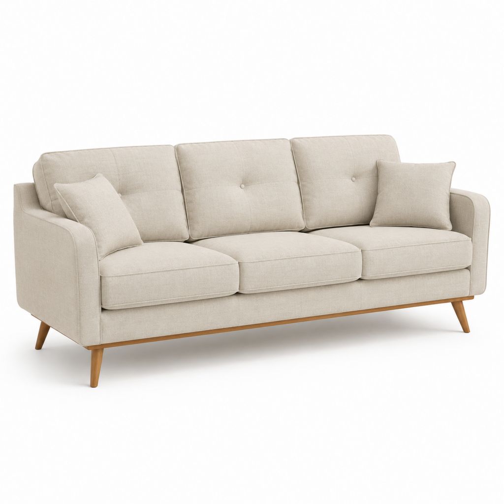 3-Sitzer Sofa Beige Polyester Rechteckig 220 x 90 x 85 cm