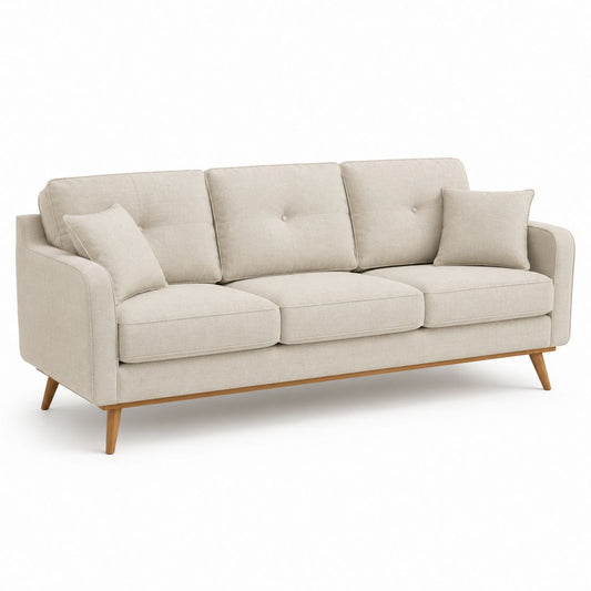 3-Sitzer Sofa Beige Polyester Rechteckig 220 x 90 x 85 cm