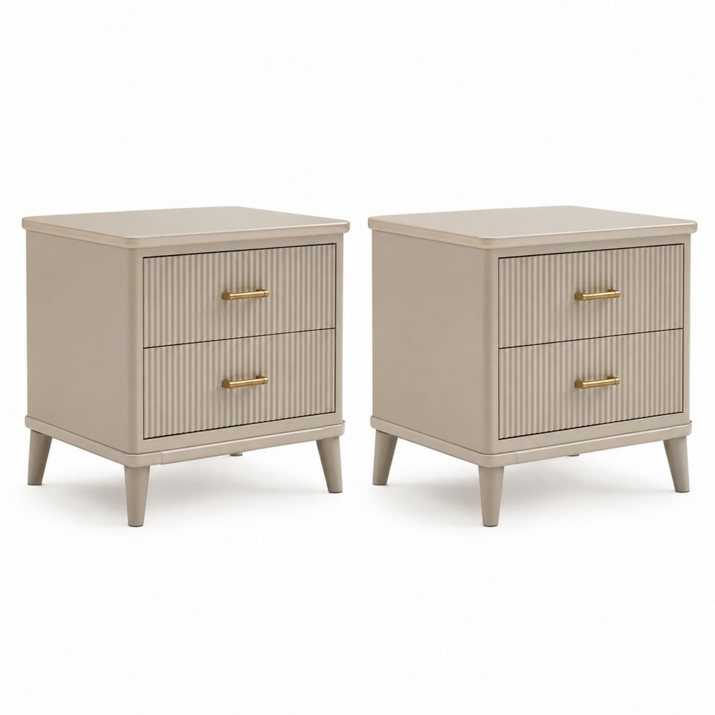 2er Set Nachttische Beige MDF Rechteckig mit 2 Schubladen 50 x 40 x 60 cm