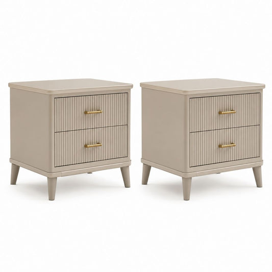 2er Set Nachttische Beige MDF Rechteckig mit 2 Schubladen 50 x 40 x 60 cm