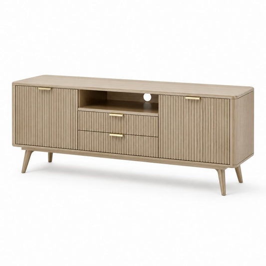 TV-Lowboard Eiche hell MDF rechteckig mit 2 Türen 2 Schubladen und Kabeldurchlass 160 x 40 x 60 cm