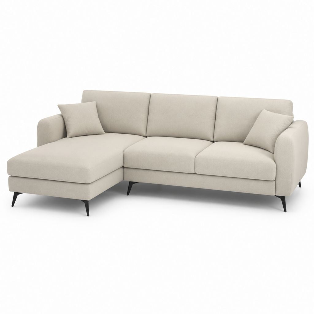 Ecksofa mit Recamiere links Beige Polyester L-Form 260 x 160 x 85 cm