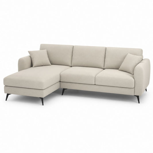 Ecksofa mit Recamiere links Beige Polyester L-Form 260 x 160 x 85 cm